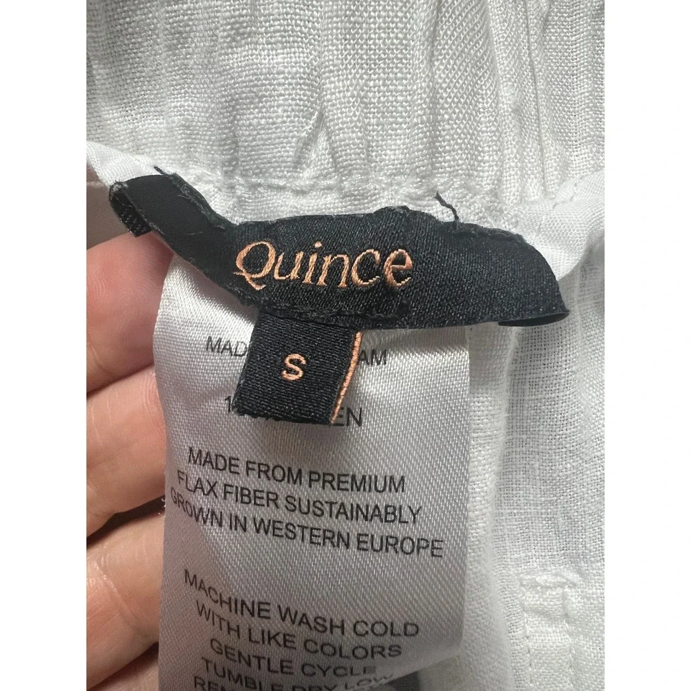 Quince 100% European Linen Pants White Elastic Waist Straight Leg Small